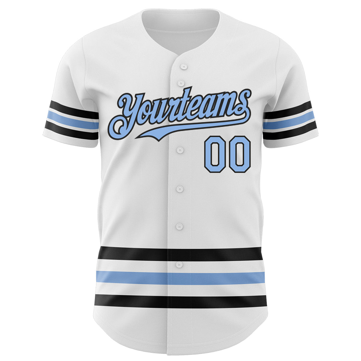 Custom White Light Blue-black Stripes Authentic Baseball Jersey Free 