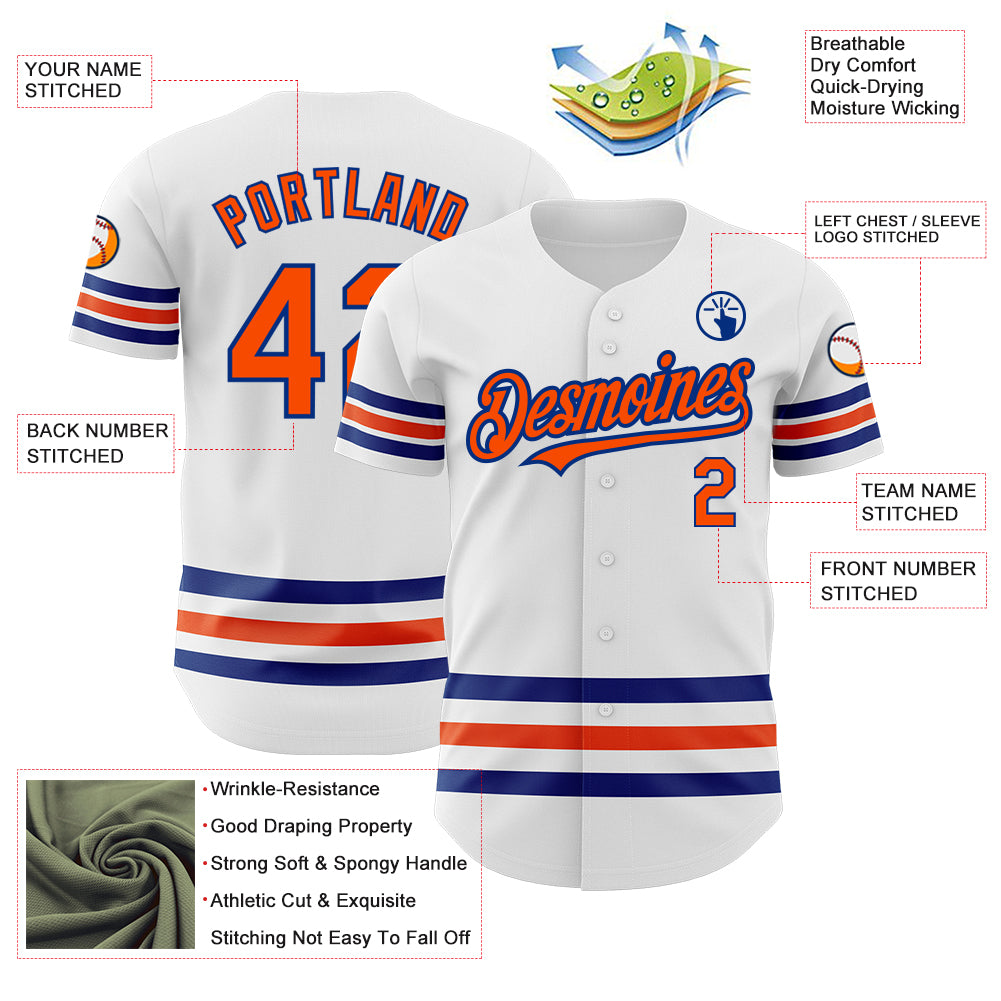 Custom White OrangeRoyal Stripes Authentic Baseball Jersey Free