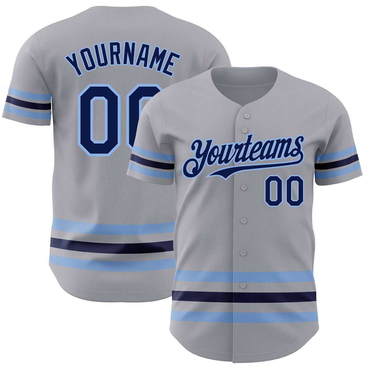 Custom Gray Navy-light Blue Stripes Authentic Baseball Jersey Free 