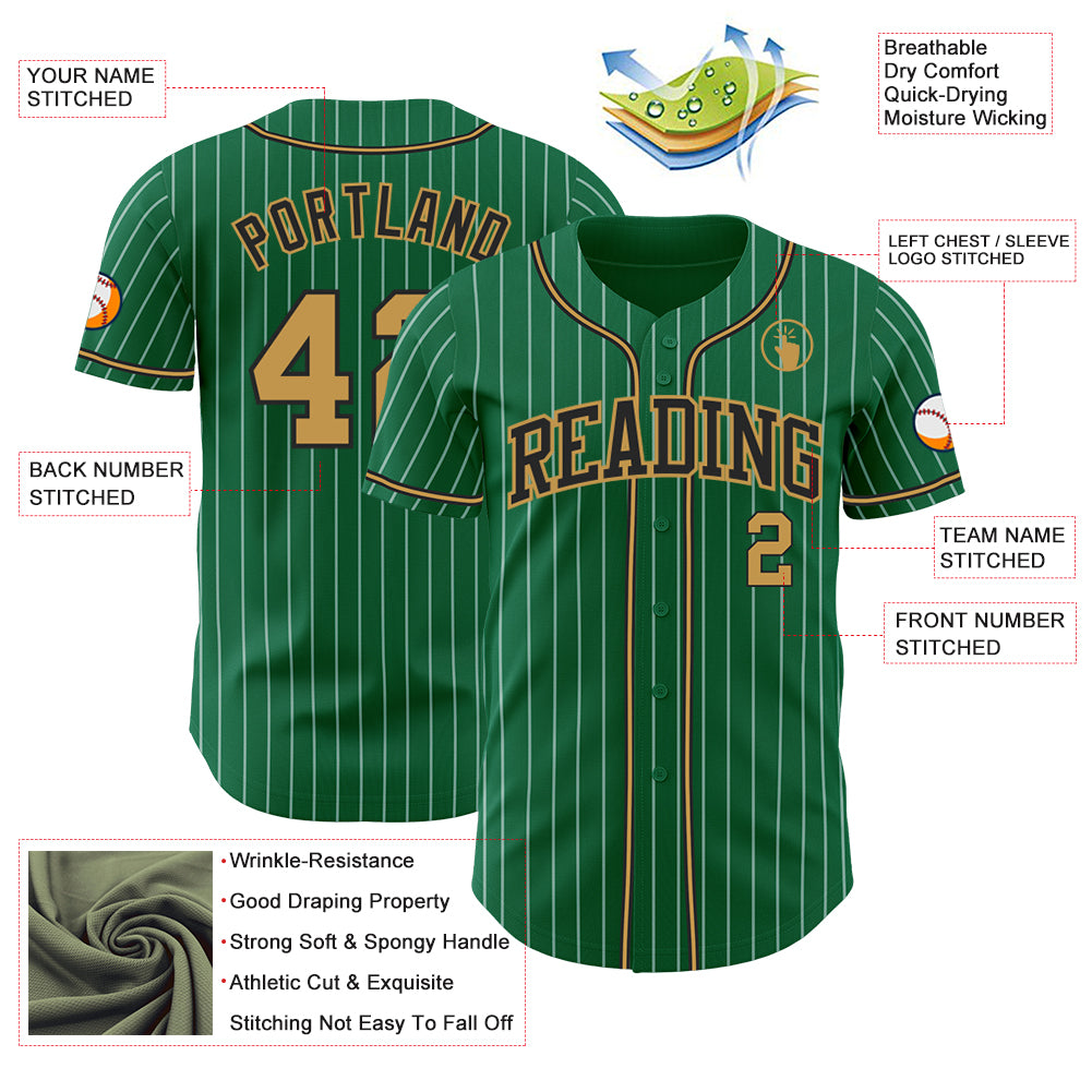 Custom Kelly Green Gold-White Personalized Ripple Design Authentic Baseball Jersey