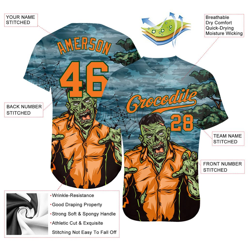 Custom 3D Pattern Halloween Trick Treat Horror Night Authentic Baseball Jersey with Free Shipping4