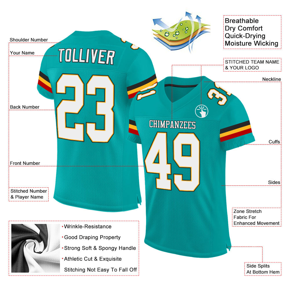 Custom aqua and white-gold mesh authentic football jersey with free shipping2