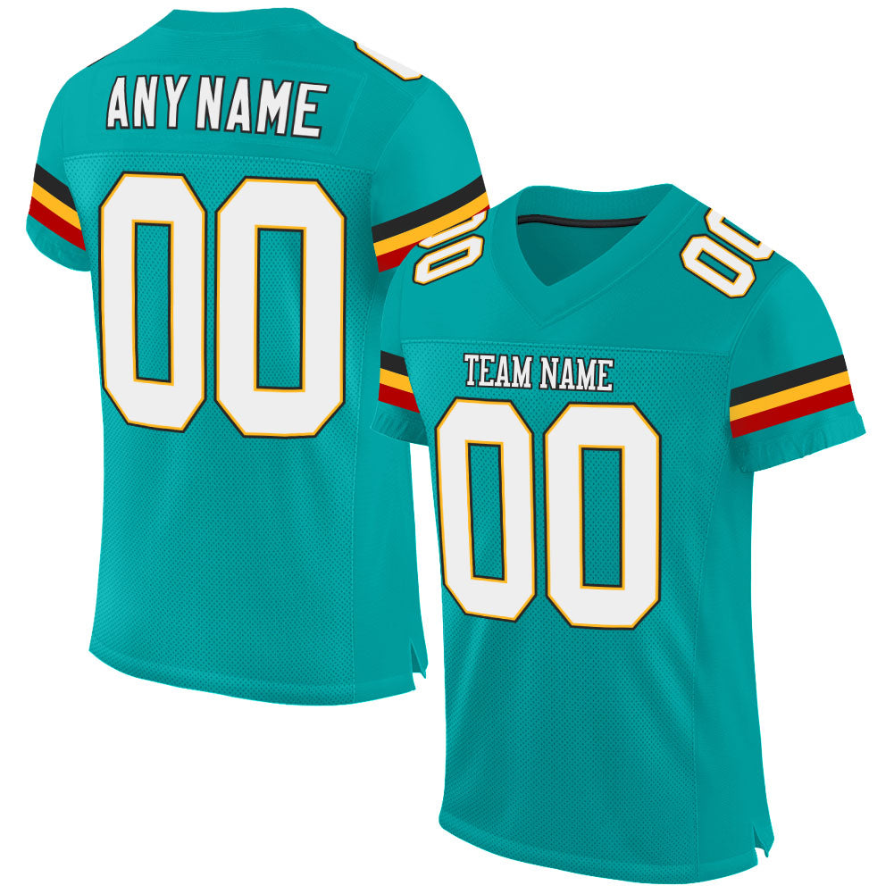 Custom aqua and white-gold mesh authentic football jersey with free shipping0
