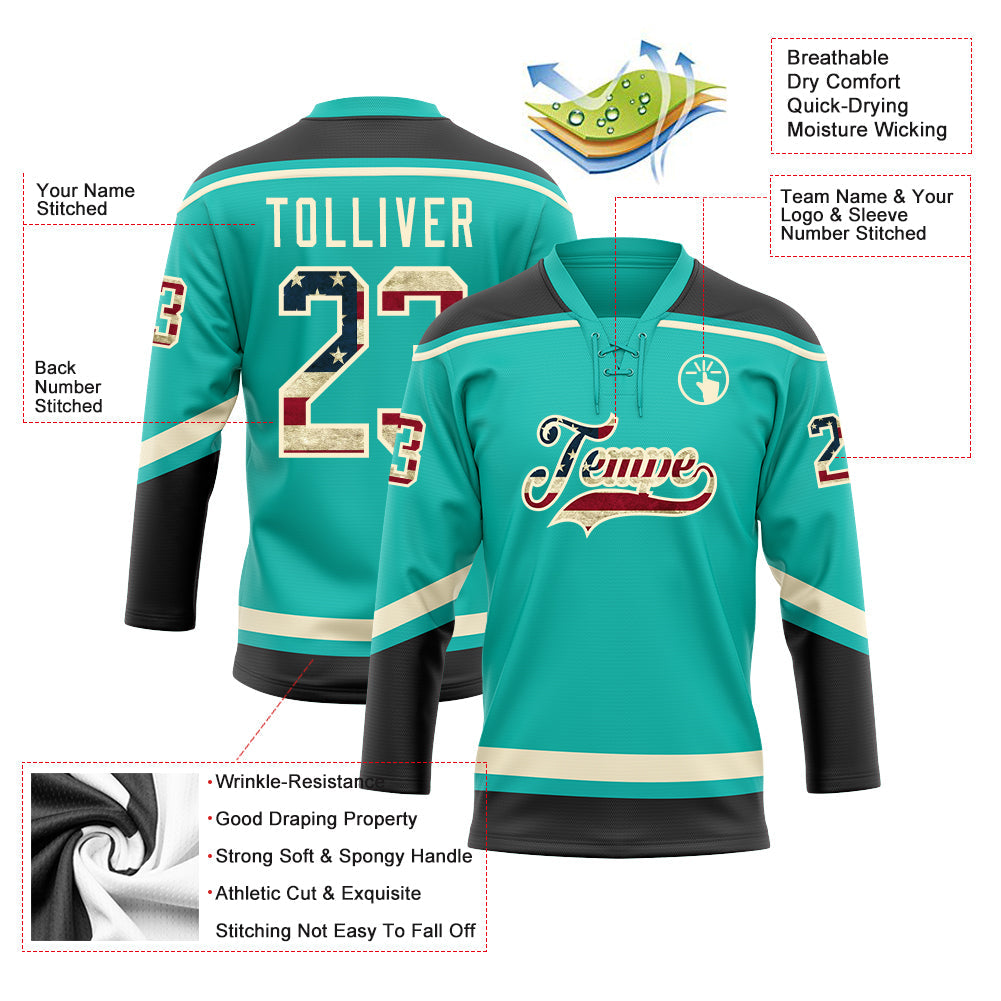 Custom Aqua White-Navy Classic Style Hockey Jersey