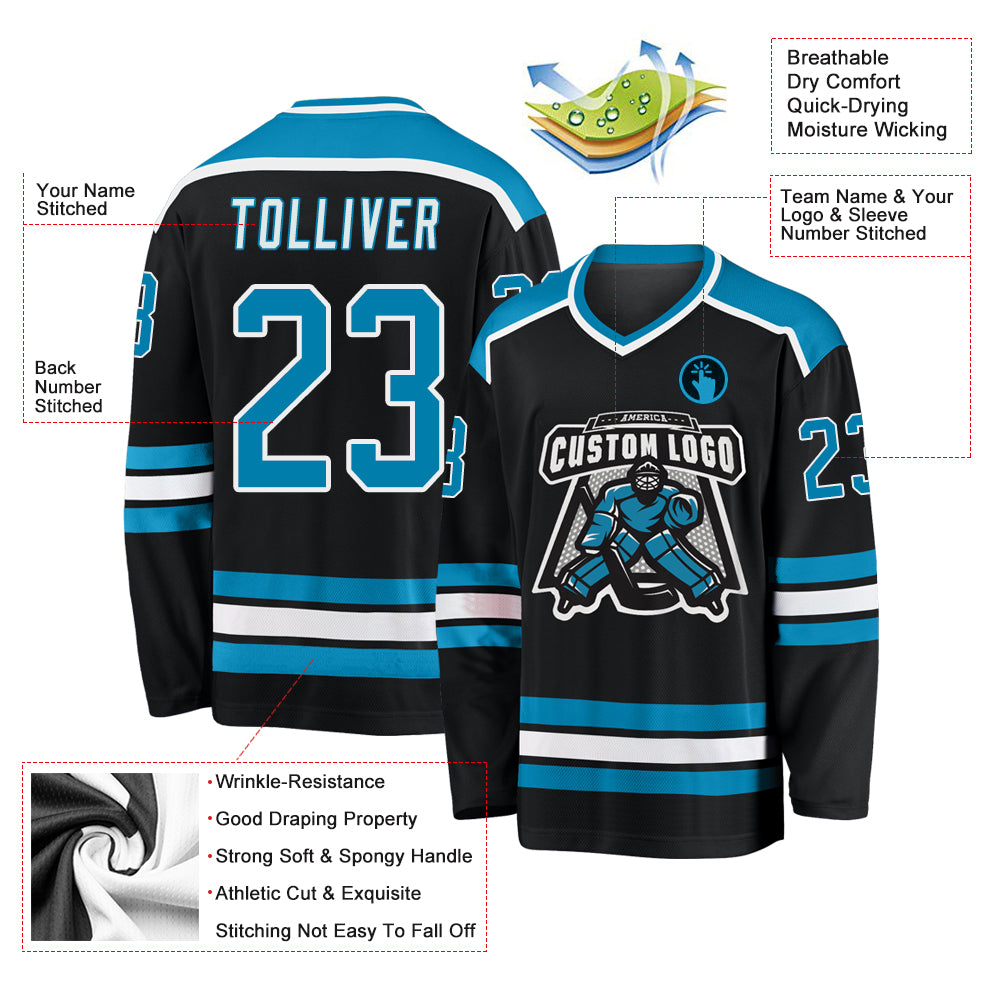 Custom Black Panther Blue White Hockey Jersey Free Shipping DIYOJ