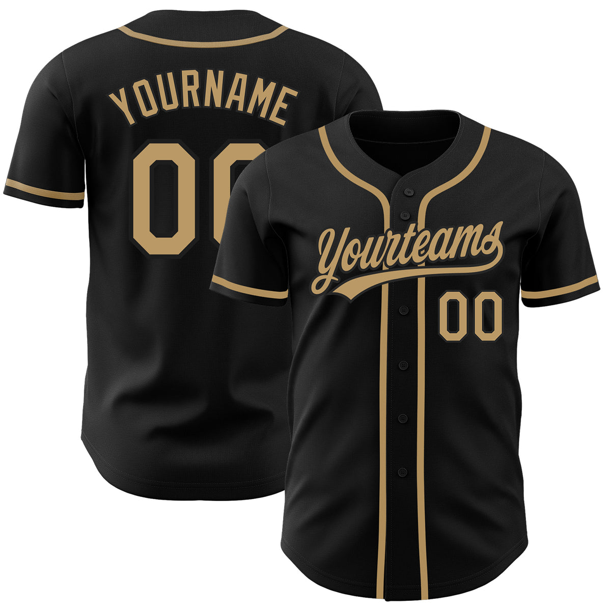 Custom Black Black-Gold Classic Style Authentic Two-Button Baseball Jersey main image 0
