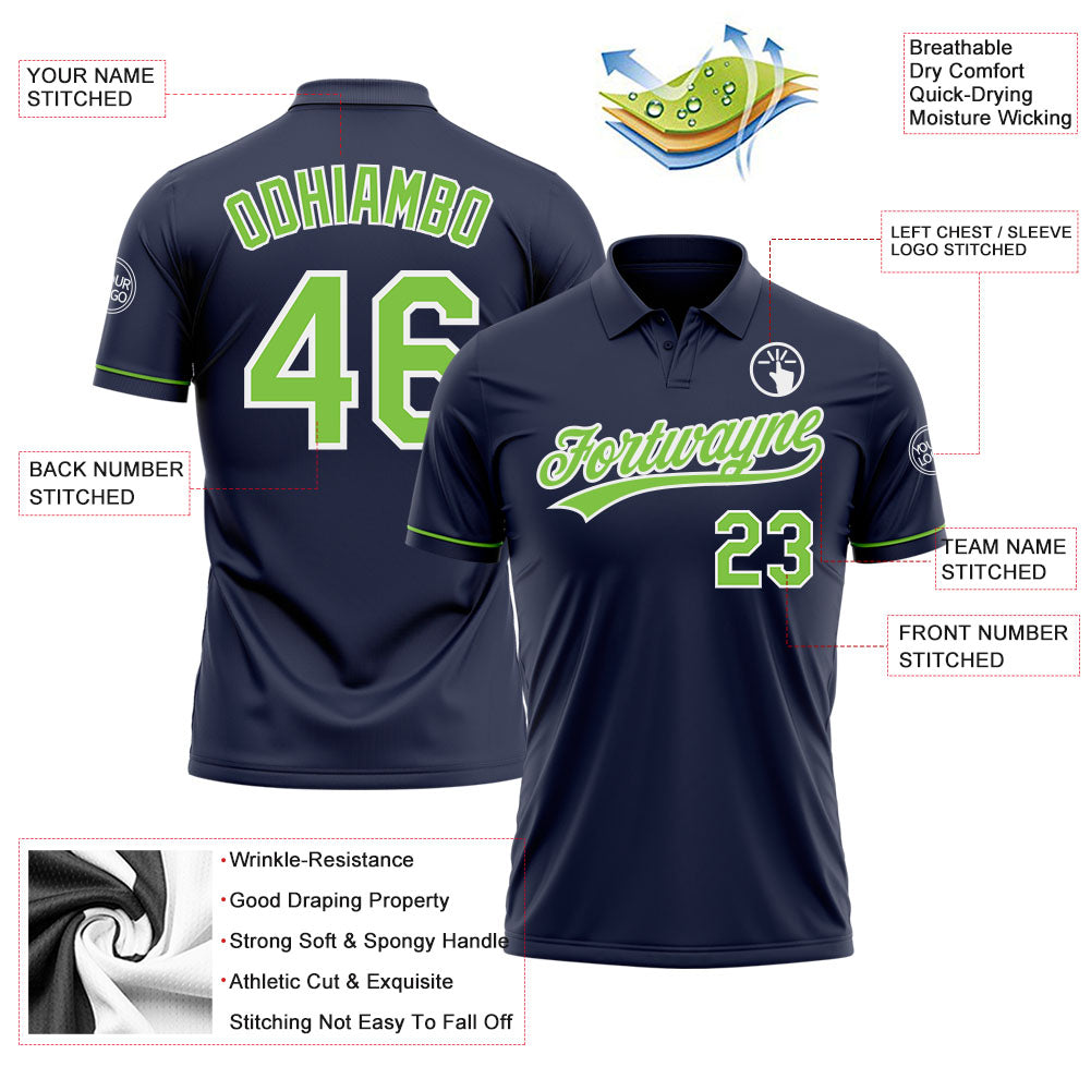 Custom Navy Neon Green White Performance Vapor Golf Polo Shirt Free 