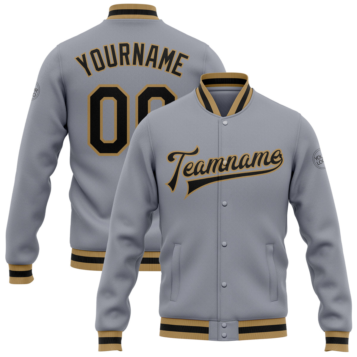 Custom Old Gold Black-White Varsity Full-Snap Color Block Letterman Jacket main image 0