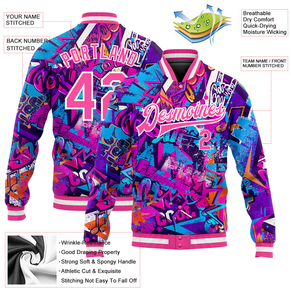 Custom Texas Orange White-Light Brown Maple Leaf Raglan Sleeves Bomber Graffiti Pattern Varsity Jacket main image 0