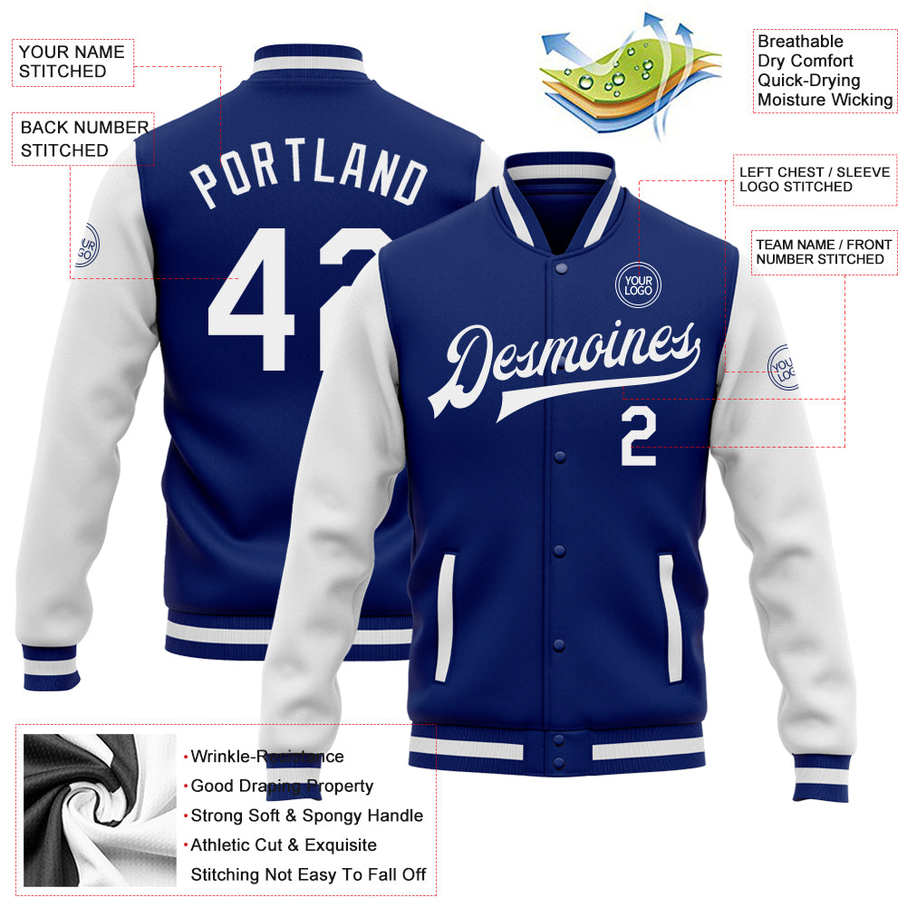 Custom Royal White-Gray Raglan Sleeves Waterproof Jacket main image 1