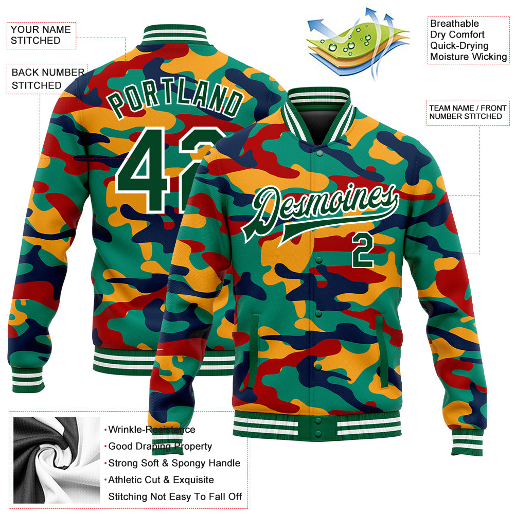 Custom Camo Kelly GreenWhite Fluorescent Camouflage 3D Bomber Full