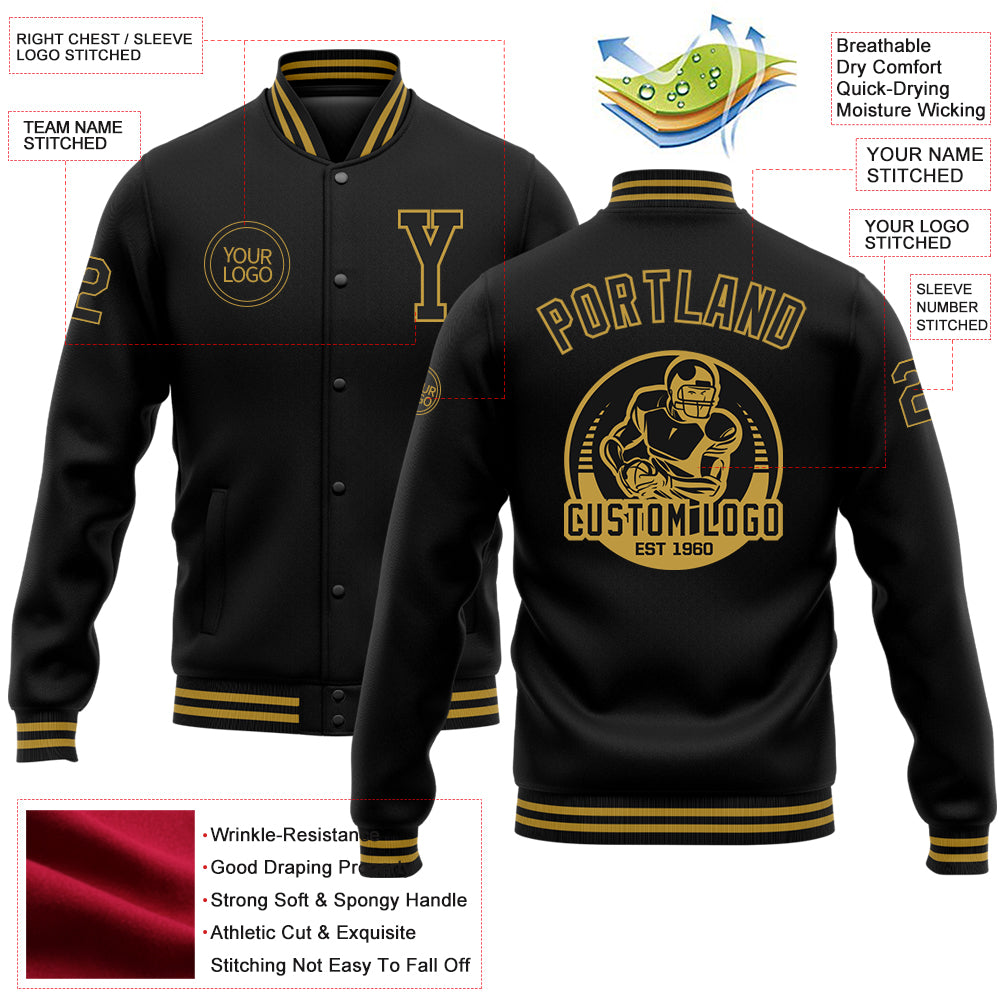 Custom Black Orange Varsity Full-Snap Color Block Letterman Baseball Jacket main image 0