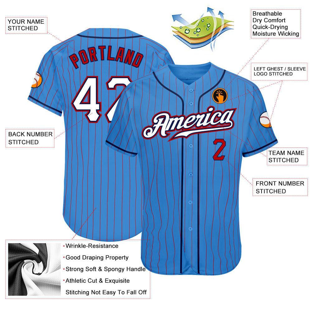 Custom Red Powder Blue-White Classic Style Authentic Baseball Jersey