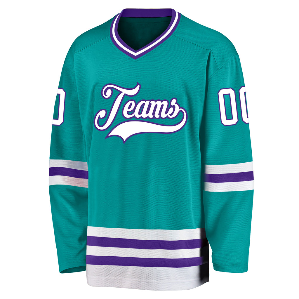 Custom aqua white-purple hockey jersey with free shipping0