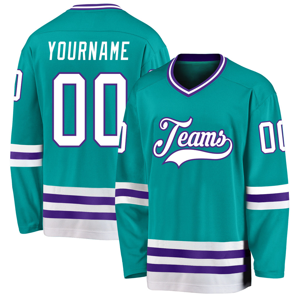 Custom aqua white-purple hockey jersey with free shipping2