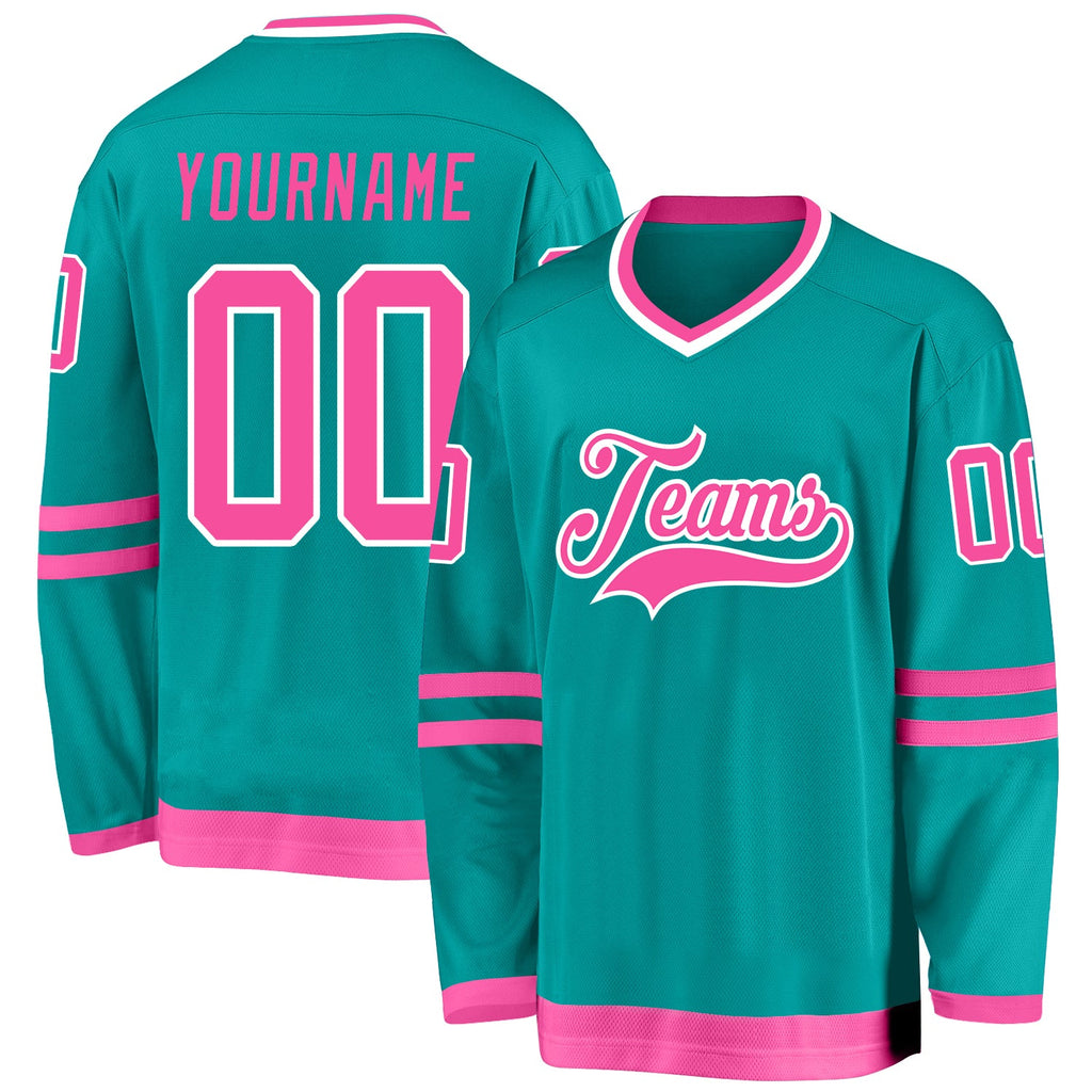 Custom aqua pink-white hockey jersey with free shipping0
