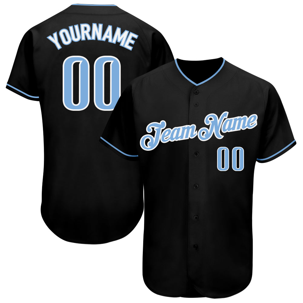 Custom Black Light Blue White Authentic Baseball Jersey Free Shipping 