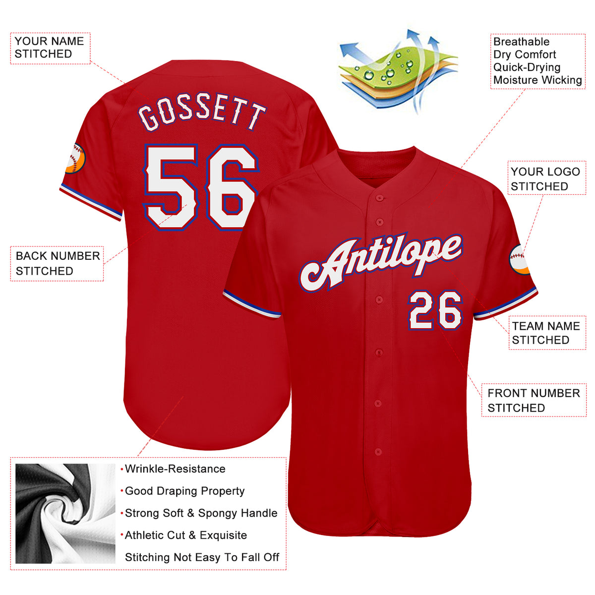 Custom Navy Red-White Classic Style Authentic Two-Button Baseball Jersey main image 0