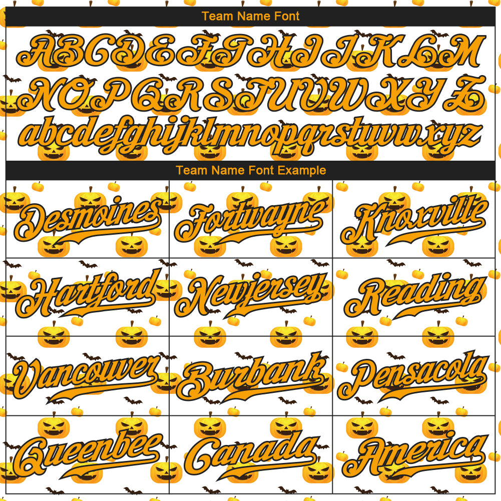 Custom White Gold-Black 3D Pattern Design Halloween Pattern With Pumpkins Authentic Baseball Jersey