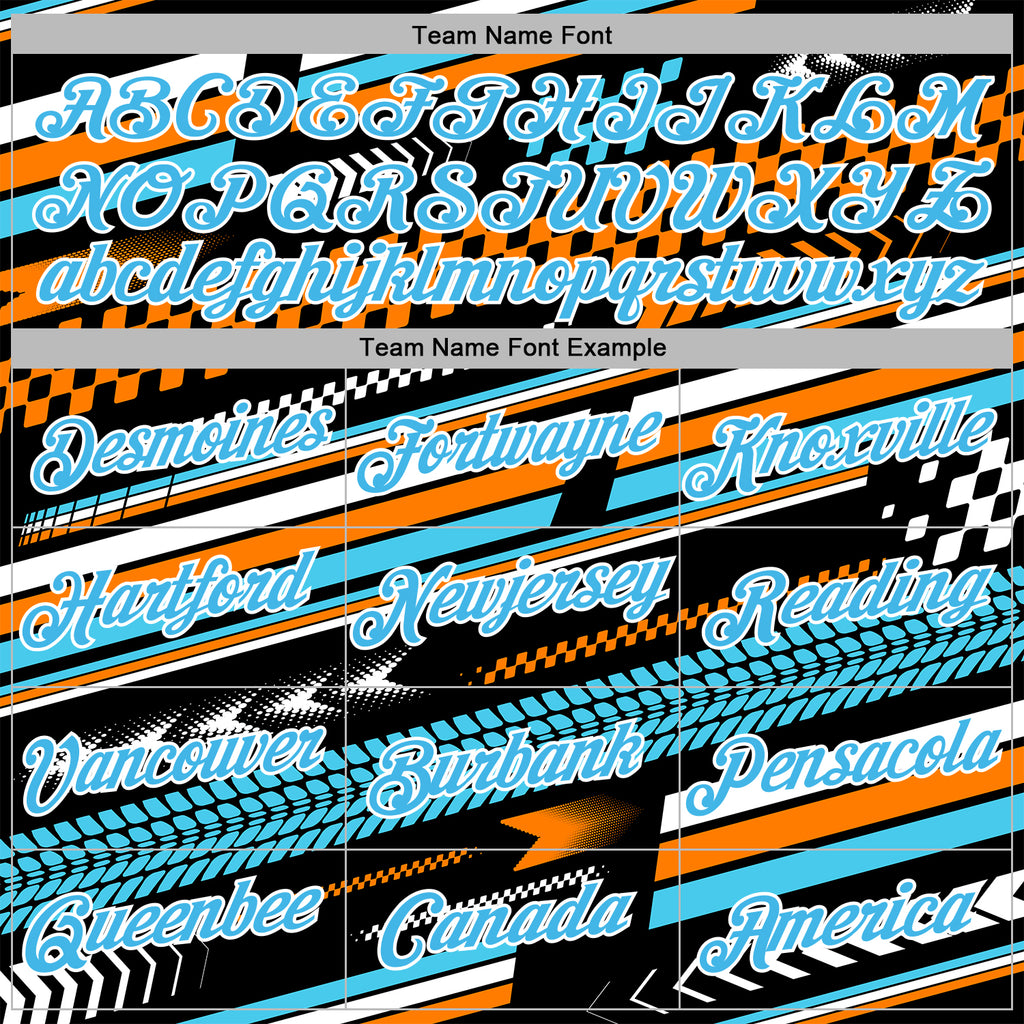 Custom Black Sky Blue Orange-White 3D Pattern Design Formula Auto Car Racing Motorsport Sports Pullover Sweatshirt Hoodie