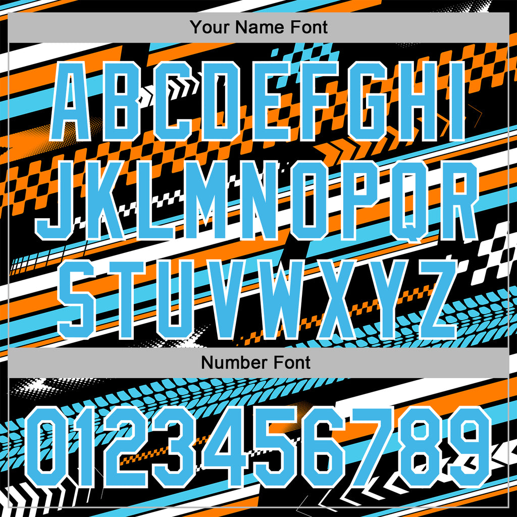 Custom Black Sky Blue Orange-White 3D Pattern Design Formula Auto Car Racing Motorsport Sports Pullover Sweatshirt Hoodie