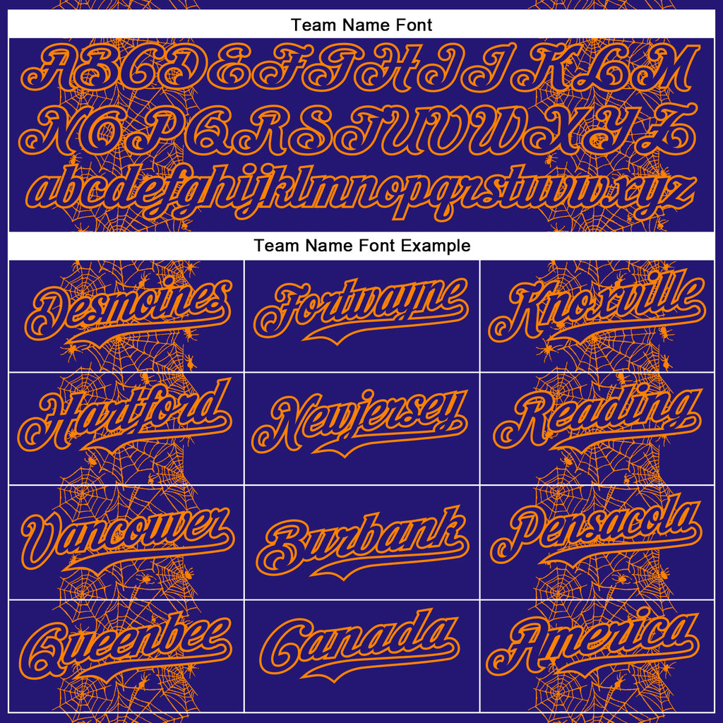 Custom Dark Purple Bay Orange 3D Halloween Spider Net Party Costume Ideas Authentic Baseball Jersey