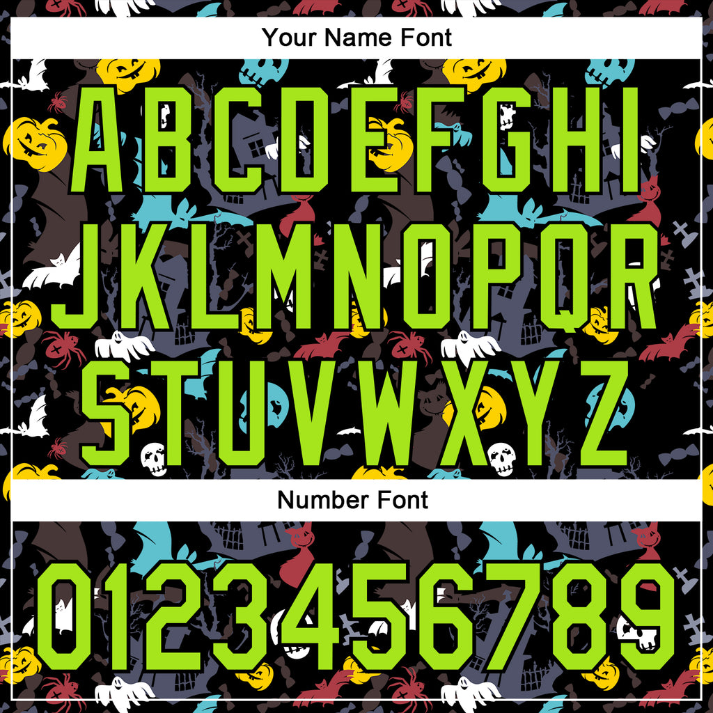 Custom Black Neon Green 3D Halloween Skull Pumpkin Doodle Party Costume Ideas Authentic Baseball Jersey
