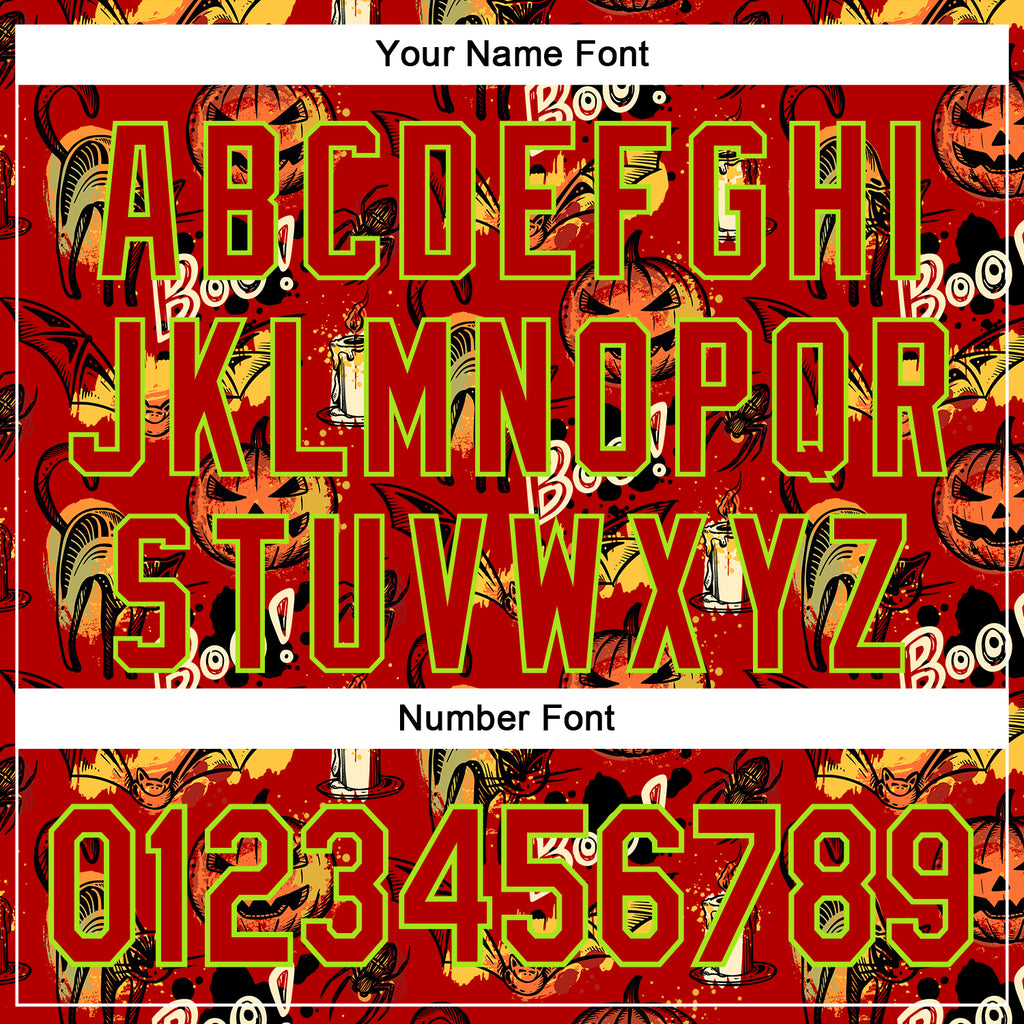 Custom Red Neon Green 3D Halloween Pumpkin Doodle Party Costume Ideas Authentic Baseball Jersey