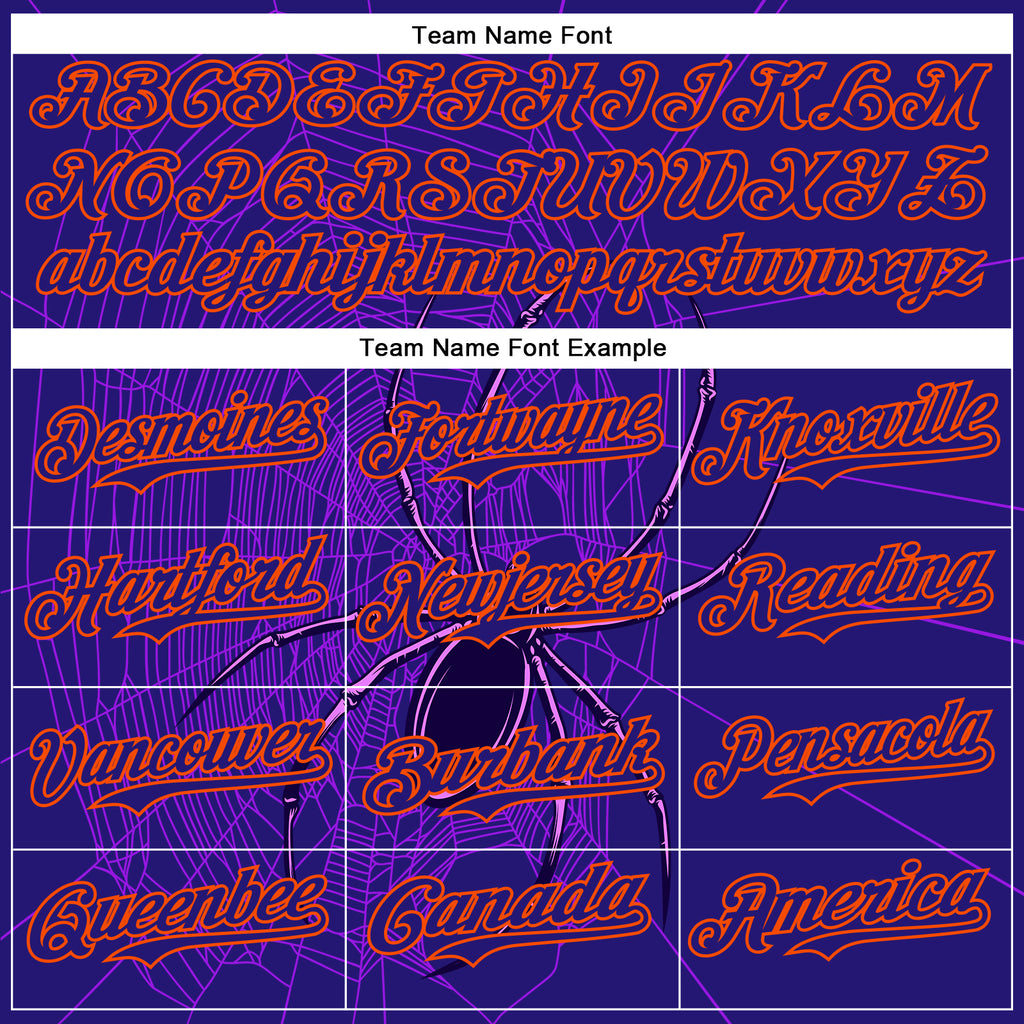 Custom Dark Purple Orange 3D Halloween Spider Net Party Costume Ideas Authentic Baseball Jersey