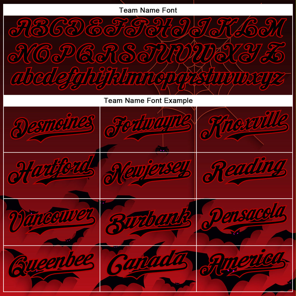 Custom Black Red 3D Halloween Spider Net Bats Party Costume Ideas Authentic Baseball Jersey