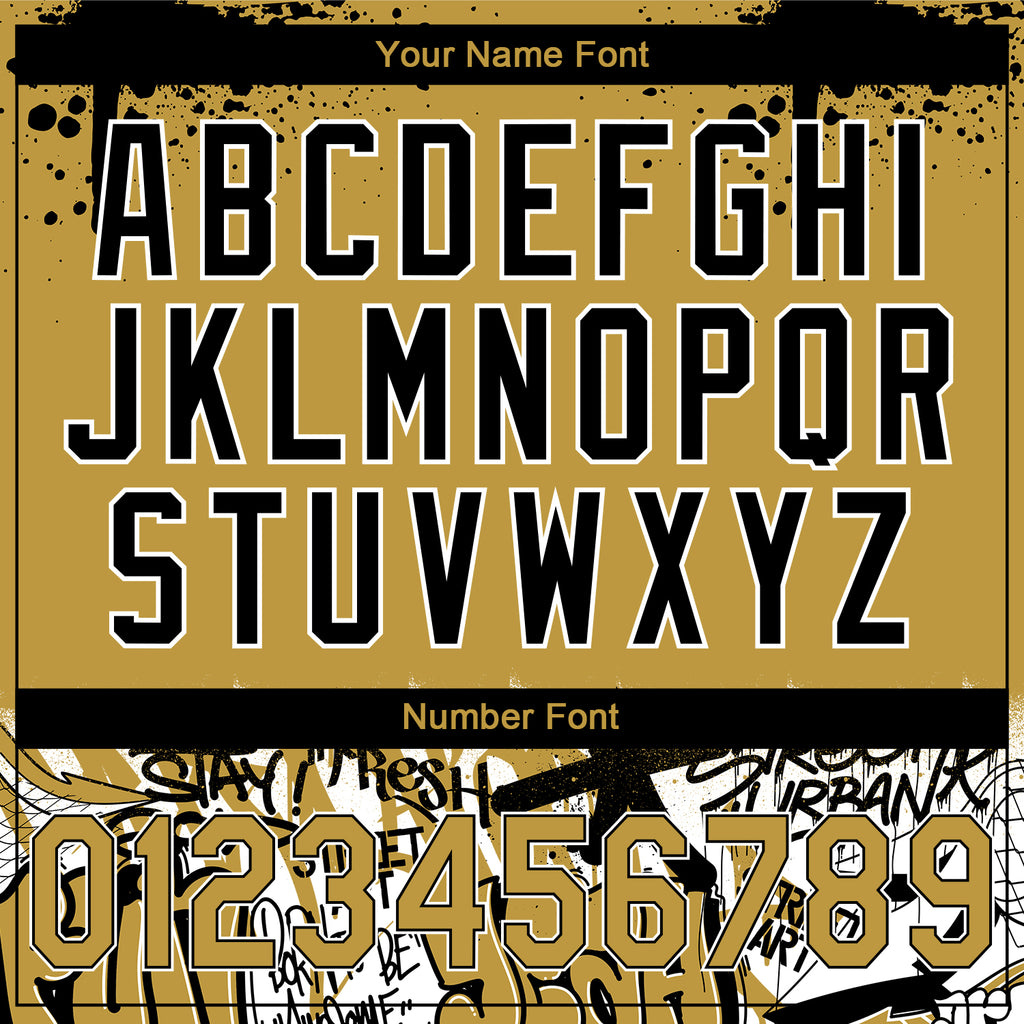 Custom Stitched Old Gold Black-White 3D Graffiti Splash Street Art Sports Pullover Sweatshirt Hoodie