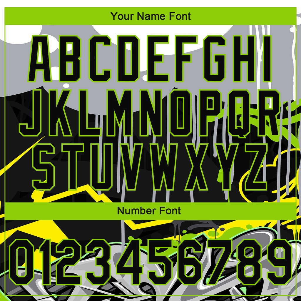 Custom Stitched Black Gray Neon Green Yellow-White 3D Graffiti Splash Street Art Sports Pullover Sweatshirt Hoodie