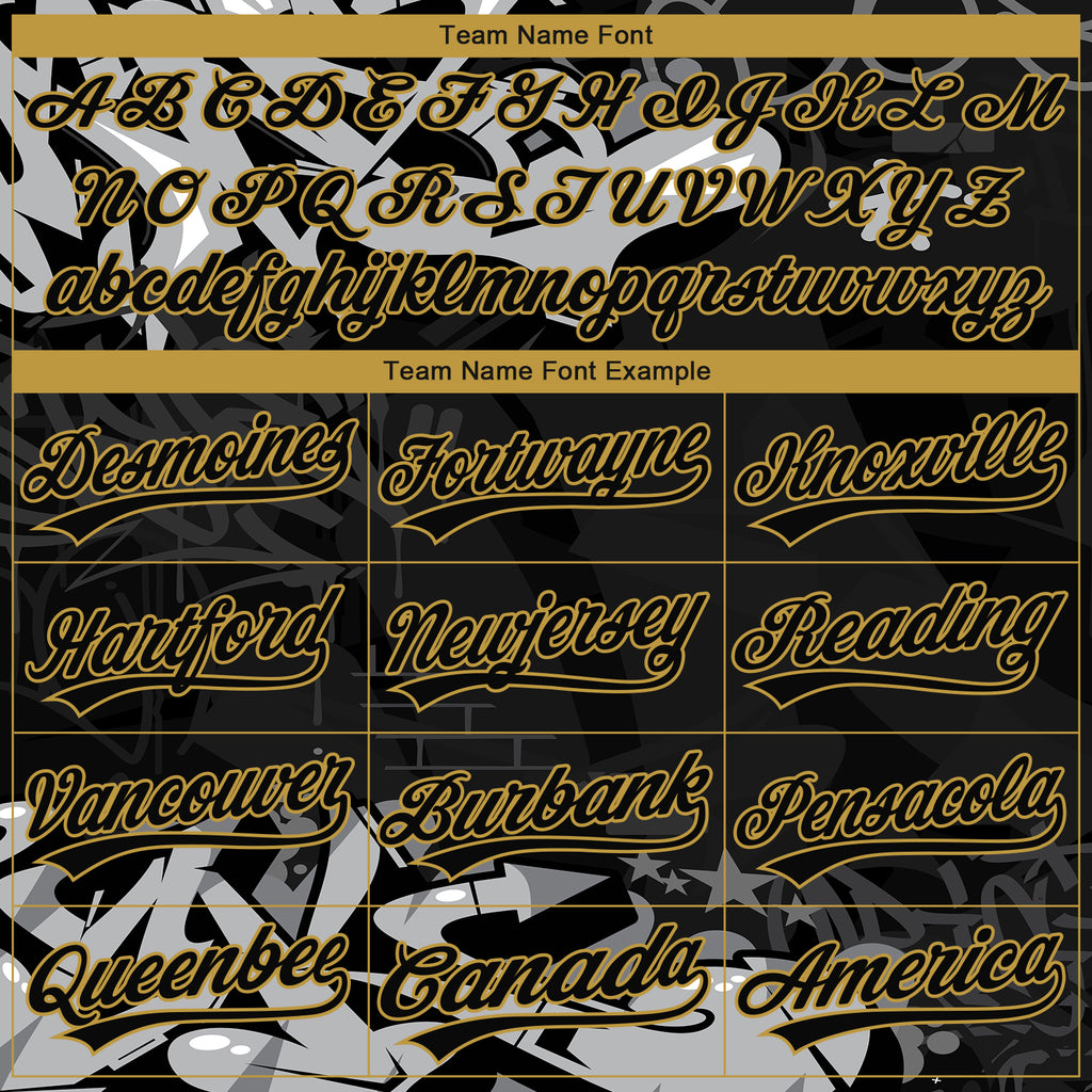 Custom Stitched Black Gray Old Gold-White 3D Graffiti Splash Street Art Sports Pullover Sweatshirt Hoodie