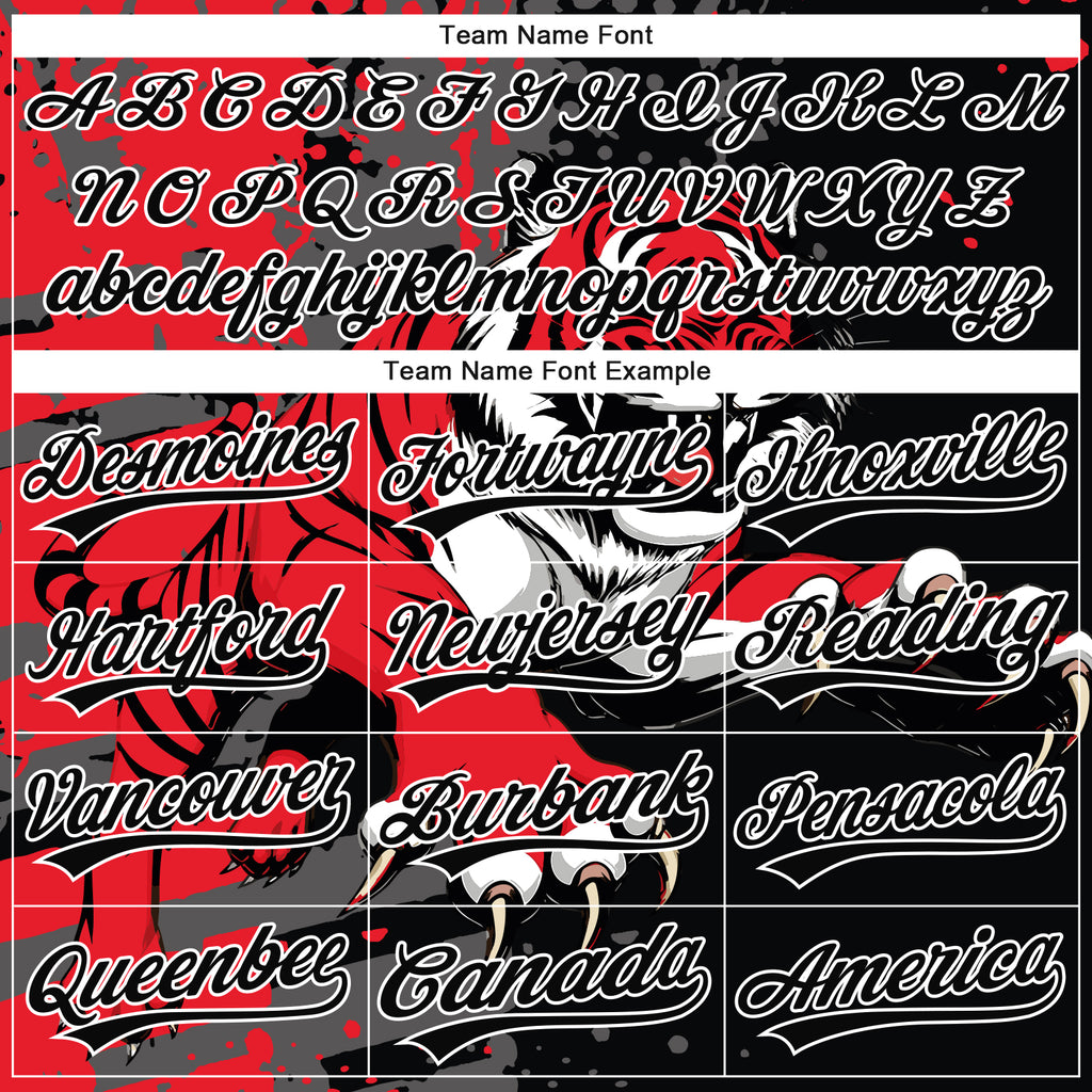 Custom Stitched Black Red Gray-White 3D Pattern Design Animal Tiger Sports Pullover Sweatshirt Hoodie