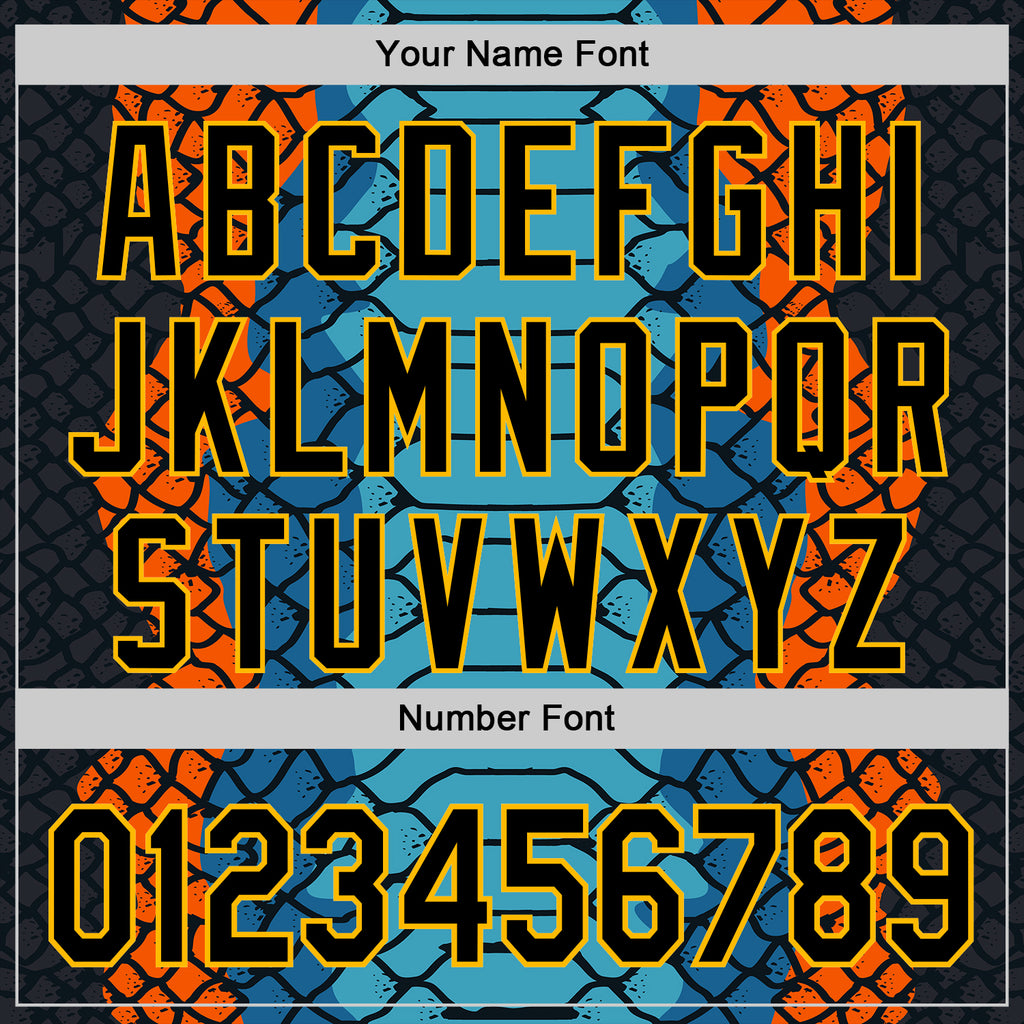 Custom Stitched Blue Black Orange-Yellow 3D Pattern Design Snake Skin Print Sportswear Pullover Sweatshirt Hoodie