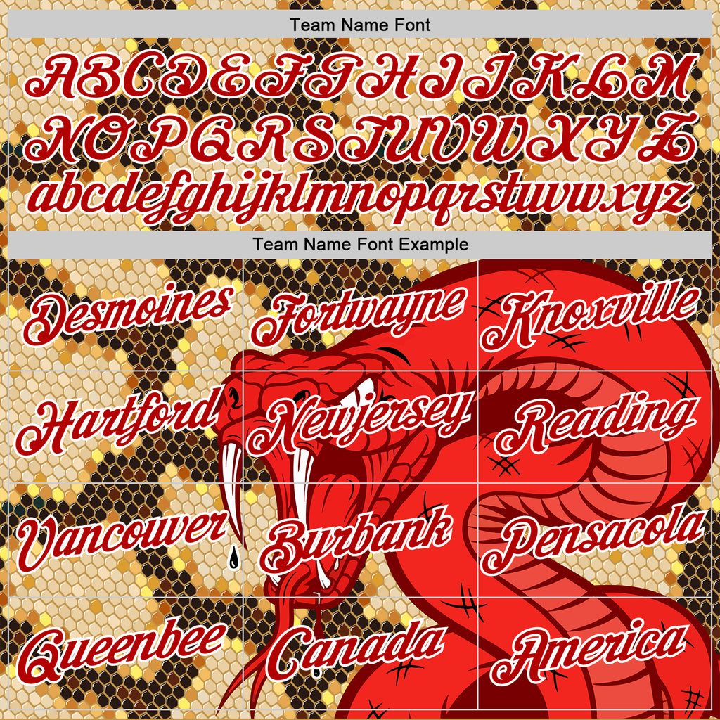 Custom Stitched Old Gold Red Black-White 3D Pattern Design Snake Skin Print Sportswear Pullover Sweatshirt Hoodie