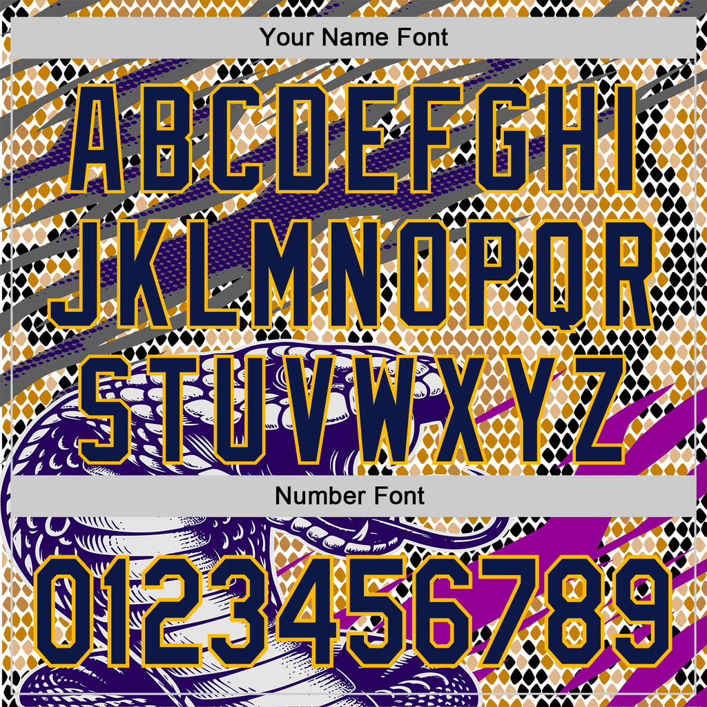 Custom Stitched White Navy Purple Black-Gold 3D Pattern Design Snake Skin Print Sportswear Pullover Sweatshirt Hoodie