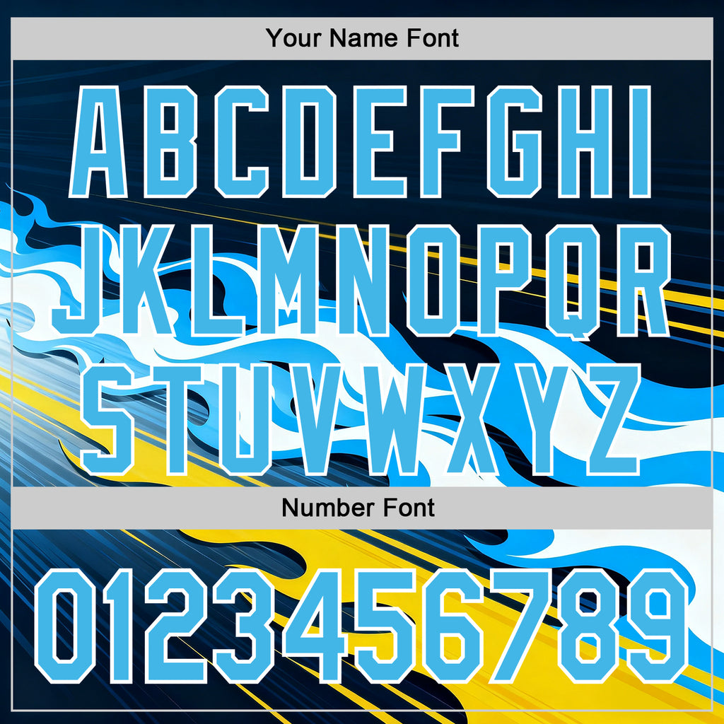 Custom Navy Sky Blue Yellow Black-White 3D Abstract Flame Sports Pullover Sweatshirt Hoodie