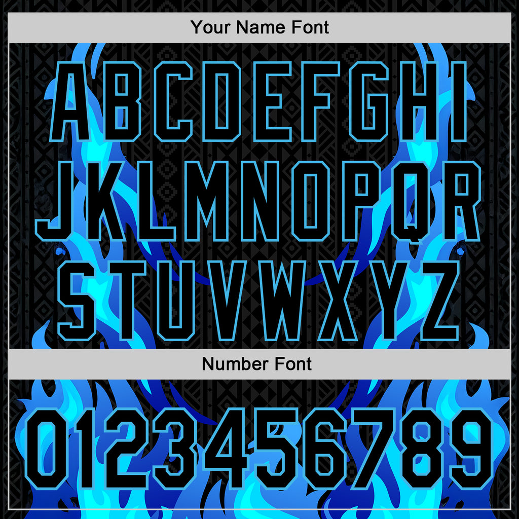 Custom Black Sky Blue 3D Abstract Flame Sports Pullover Sweatshirt Hoodie