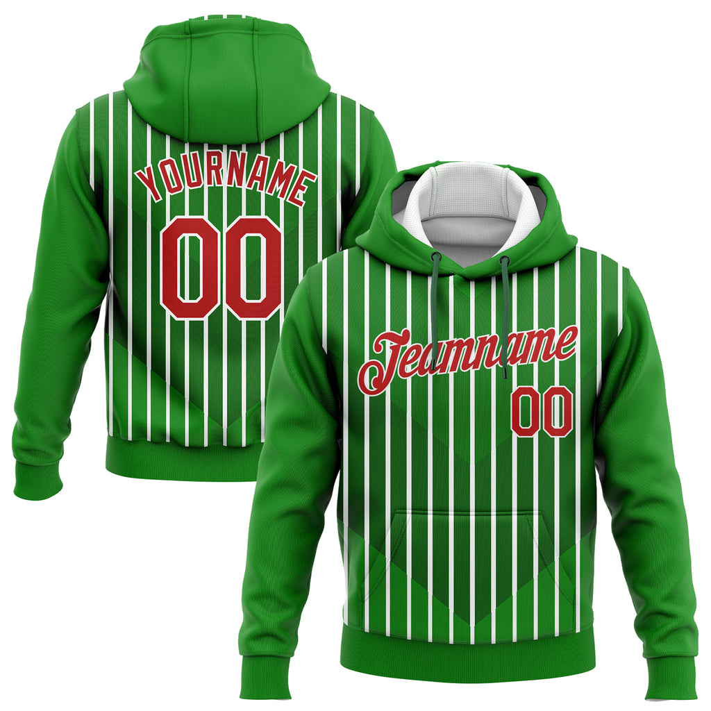 Custom Stitched Kelly Green Red Green-White 3D Pattern Design Sports Pullover Sweatshirt Hoodie