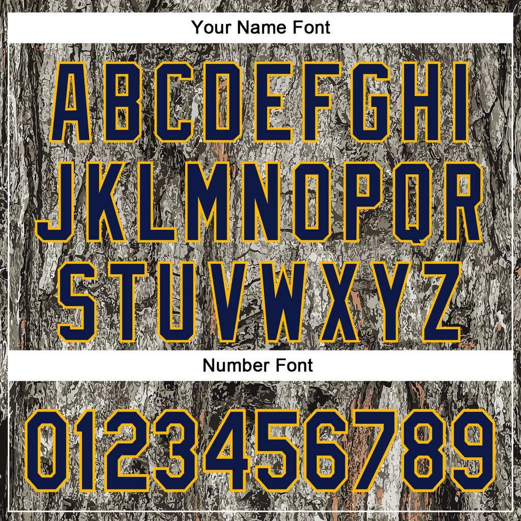 Custom Stitched Gray Navy-Gold 3D Pattern Design Tree Camo Hunting Sports Pullover Sweatshirt Hoodie