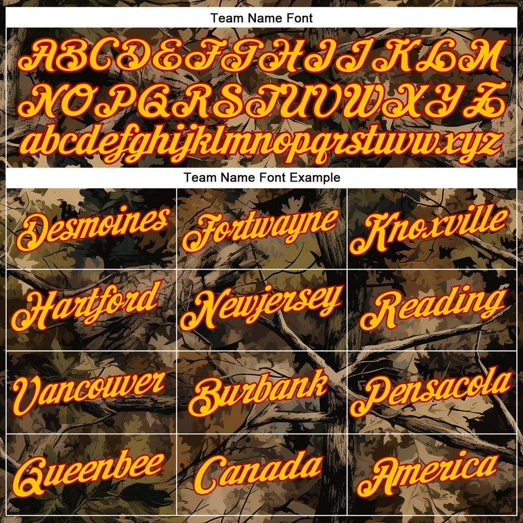 Custom Stitched Black Yellow-Red 3D Pattern Design Tree Camo Hunting Sports Pullover Sweatshirt Hoodie