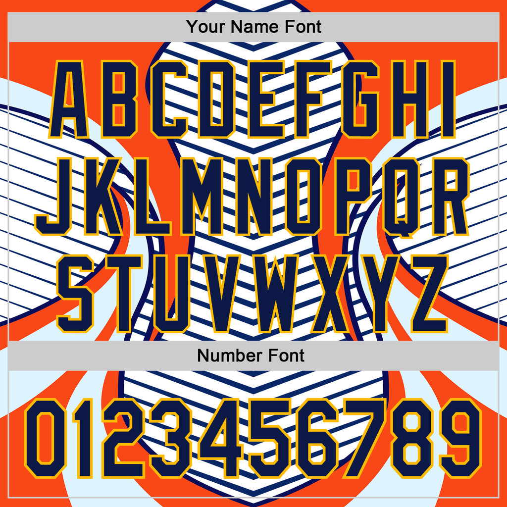 Custom Stitched White Navy Blue Orange-Gold 3D Pattern Design Sportswear Pullover Sweatshirt Hoodie