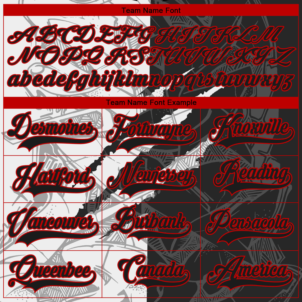 Custom Black White-Red 3D Pattern Gradient Fashion Scratch Hockey Lace Neck Jersey