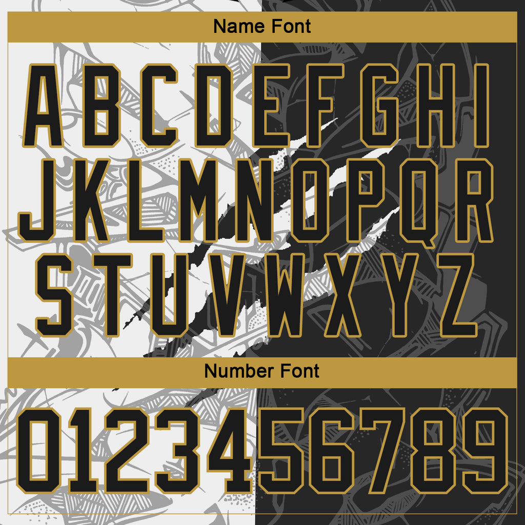 Custom Black White-Old Gold 3D Pattern Gradient Fashion Scratch Hockey Lace Neck Jersey