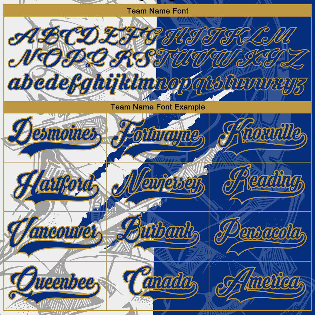 Custom Royal White-Old Gold 3D Pattern Gradient Fashion Scratch Hockey Lace Neck Jersey