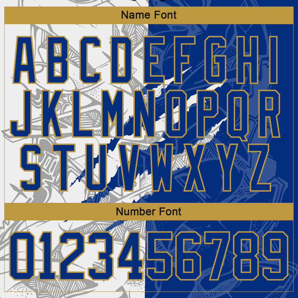 Custom Royal White-Old Gold 3D Pattern Gradient Fashion Scratch Hockey Lace Neck Jersey