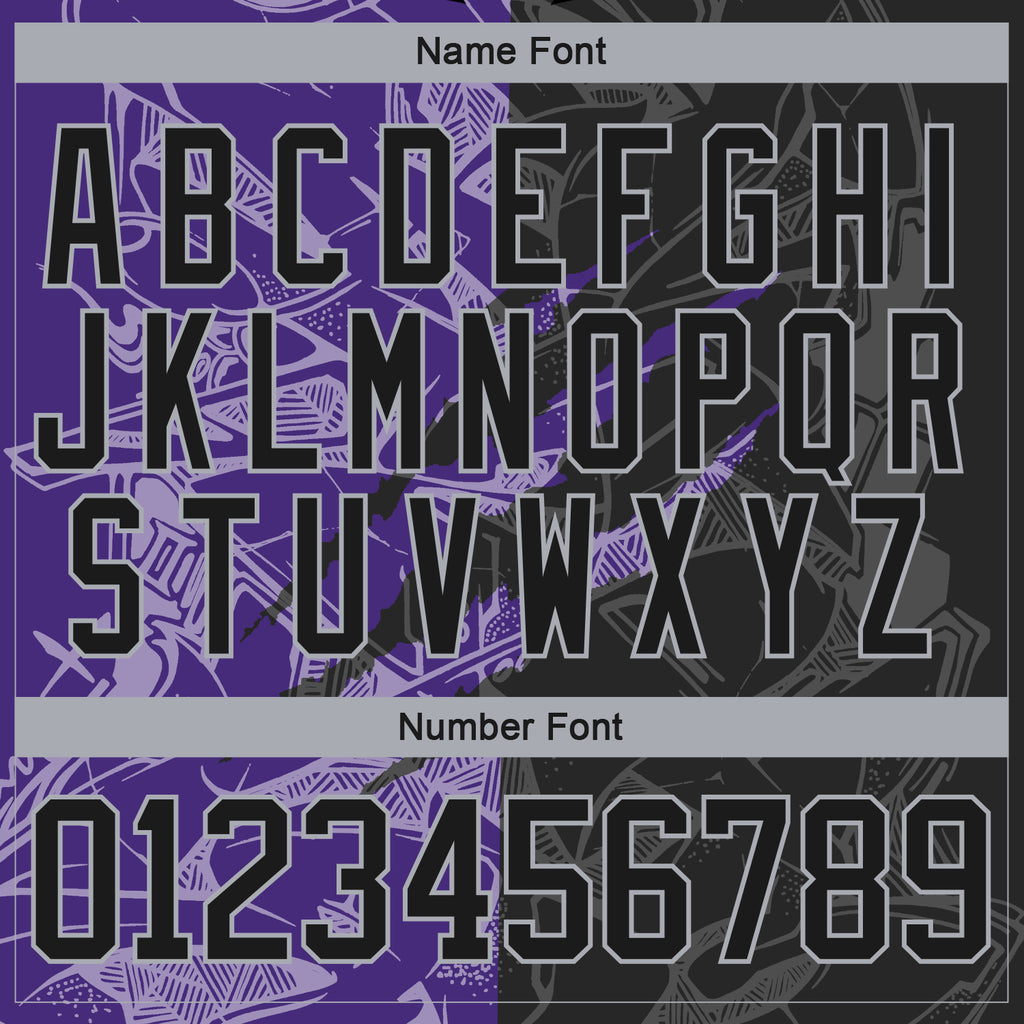 Custom Black Purple-Gray 3D Pattern Gradient Fashion Scratch Hockey Lace Neck Jersey