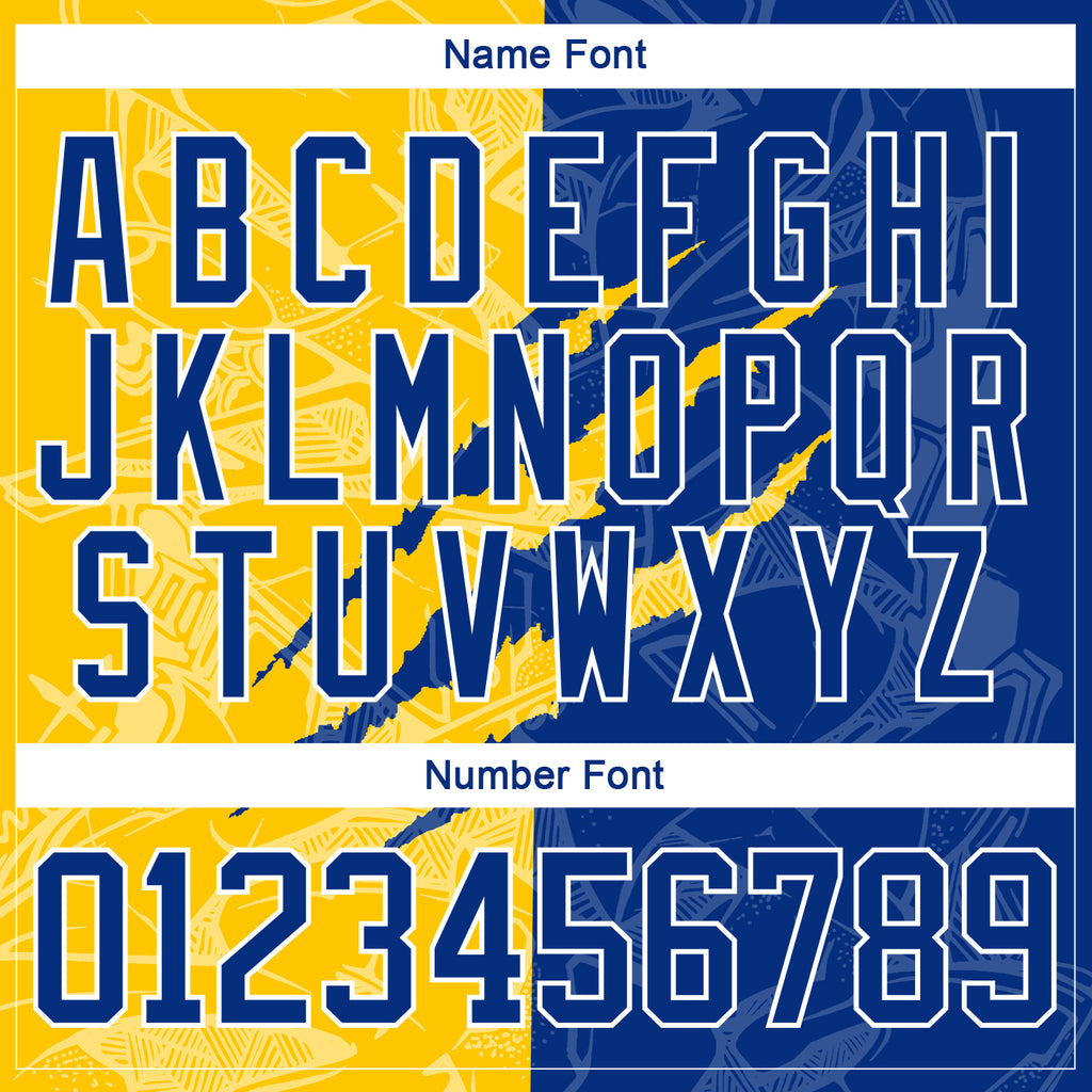 Custom Royal Yellow-White 3D Pattern Gradient Fashion Scratch Hockey Lace Neck Jersey