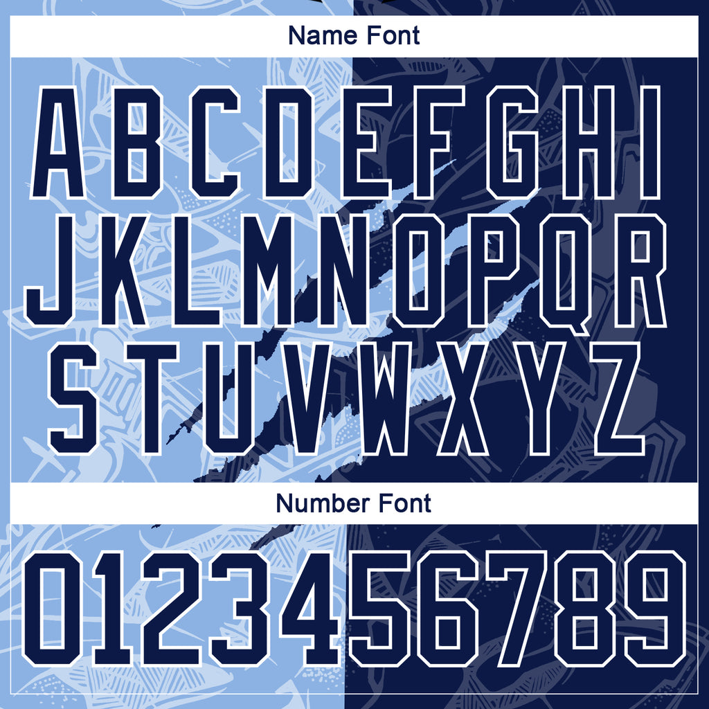 Custom Navy Light Blue-White 3D Pattern Gradient Fashion Scratch Hockey Lace Neck Jersey